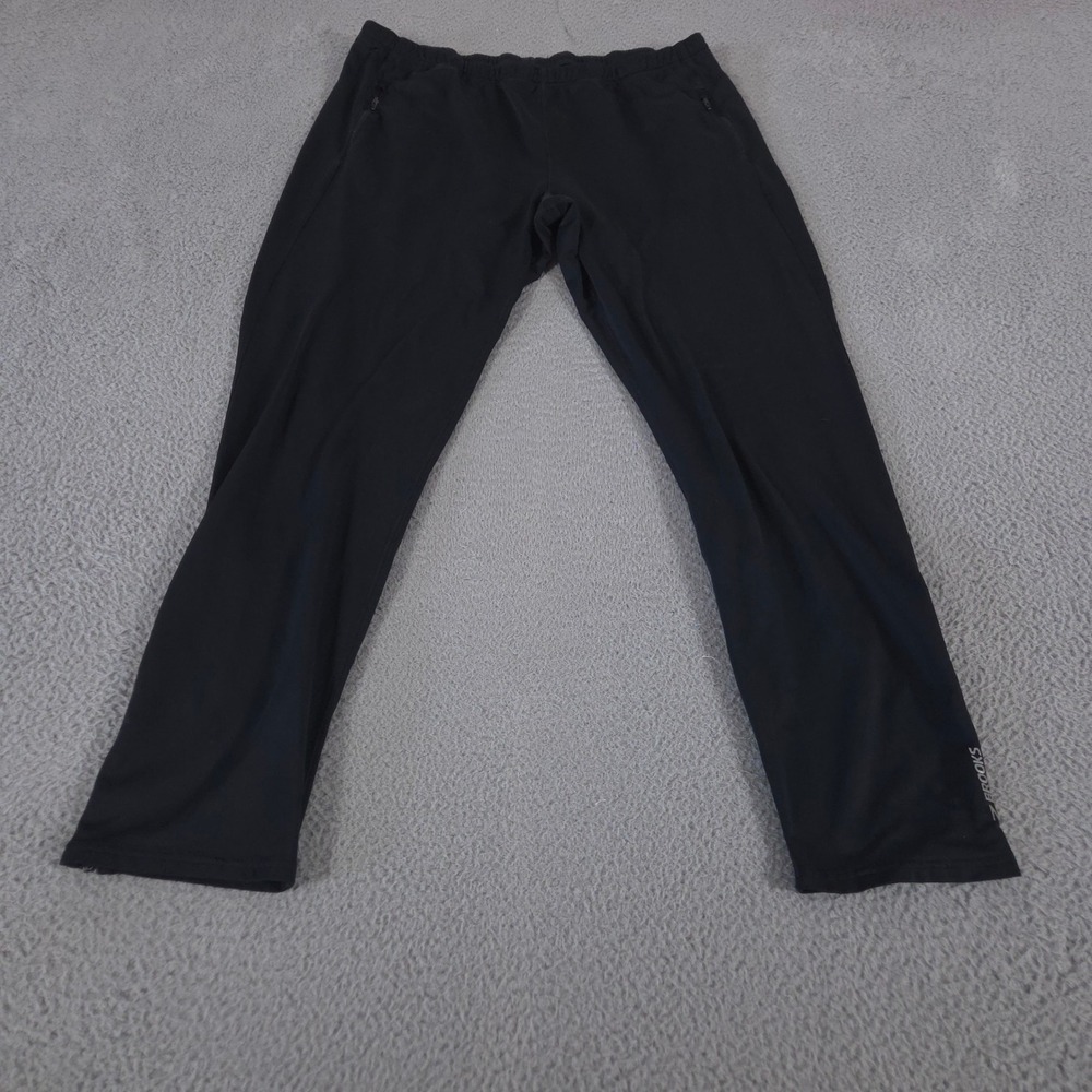 Brooks Pants Mens XL Black Straight Leg Elastic Waist Zipper Pockets Running